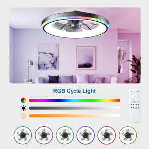 English Elm 23.6 Flush Mount Ceiling Fan RGB Accent LED Dimmable Light App Controlled Bedroom Black W3886P506789