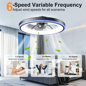 English Elm 23.6 Flush Mount Ceiling Fan RGB Accent LED Dimmable Light App Controlled Bedroom Black W3886P506789