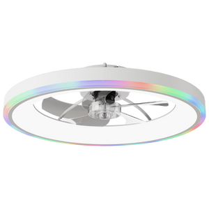 English Elm 23.6 Flush Mount Ceiling Fan RGB Accent LED Dimmable Light App Controlled Bedroom White W3886P506792