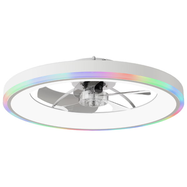 English Elm 23.6 Flush Mount Ceiling Fan RGB Accent LED Dimmable Light App Controlled Bedroom White W3886P506792