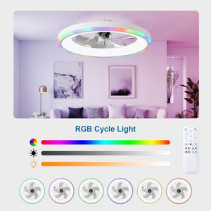 English Elm 23.6 Flush Mount Ceiling Fan RGB Accent LED Dimmable Light App Controlled Bedroom White W3886P506792