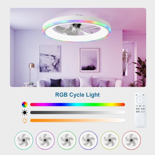 English Elm 23.6 Flush Mount Ceiling Fan RGB Accent LED Dimmable Light App Controlled Bedroom White W3886P506792