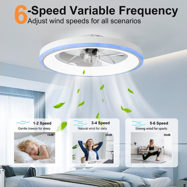 English Elm 23.6 Flush Mount Ceiling Fan RGB Accent LED Dimmable Light App Controlled Bedroom White W3886P506792
