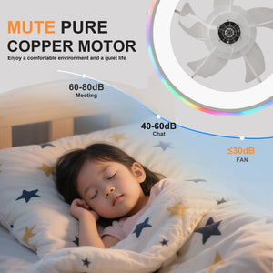 English Elm 23.6 Flush Mount Ceiling Fan RGB Accent LED Dimmable Light App Controlled Bedroom White W3886P506792