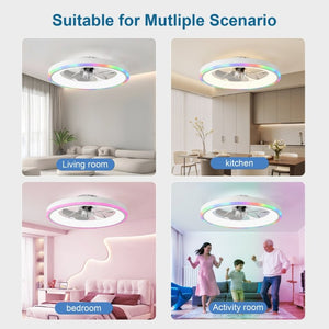 English Elm 23.6 Flush Mount Ceiling Fan RGB Accent LED Dimmable Light App Controlled Bedroom White W3886P506792