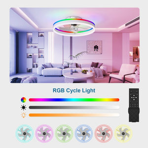 English Elm 19.7 Inch RGB Flush Mount Ceiling Fan Dimmable LED Smart App Control Bedroom W3886P506854