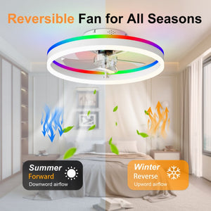 English Elm 19.7 Inch RGB Flush Mount Ceiling Fan Dimmable LED Smart App Control Bedroom W3886P506854