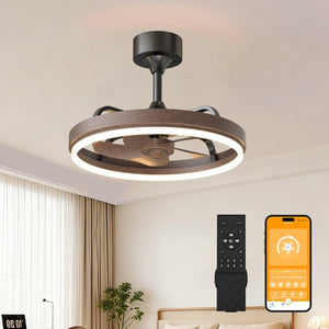 English Elm 20.5 Inch Modern Fandelier with Dimmable LED Panel DC Motor App Control Brown Finish W3886P506856
