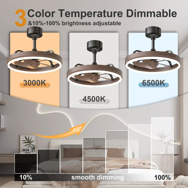 English Elm 20.5 Inch Modern Fandelier with Dimmable LED Panel DC Motor App Control Brown Finish W3886P506856