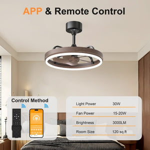 English Elm 20.5 Inch Modern Fandelier with Dimmable LED Panel DC Motor App Control Brown Finish W3886P506856