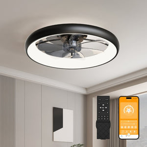 English Elm 24.4 Inch Flush Mount Matte Black Fandelier with Dimmable LED and App Control W3886P506868