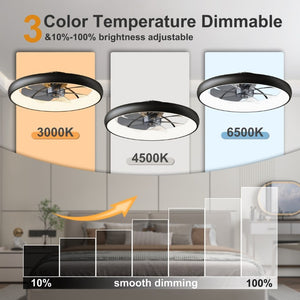 English Elm 24.4 Inch Flush Mount Matte Black Fandelier with Dimmable LED and App Control W3886P506868