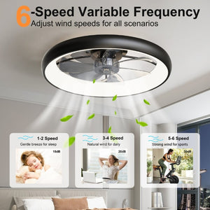 English Elm 24.4 Inch Flush Mount Matte Black Fandelier with Dimmable LED and App Control W3886P506868