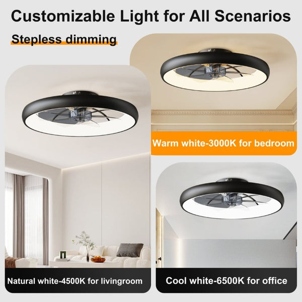 English Elm 24.4 Inch Flush Mount Matte Black Fandelier with Dimmable LED and App Control W3886P506868