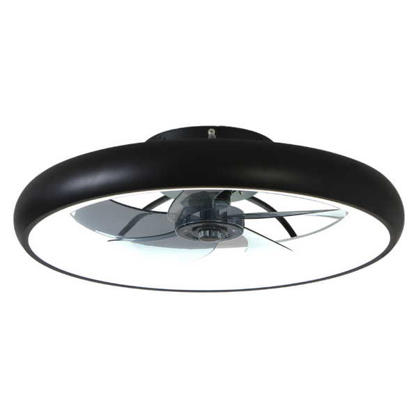 English Elm 21.7 Inch Flush Mount Fandelier Matte Black LED Dimmable Smart Fan for Low Ceilings W3886P506873