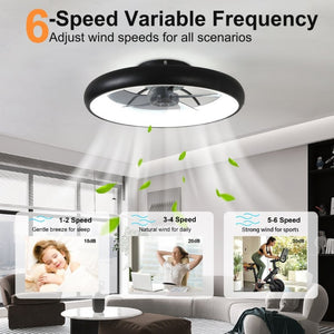 English Elm 21.7 Inch Flush Mount Fandelier Matte Black LED Dimmable Smart Fan for Low Ceilings W3886P506873