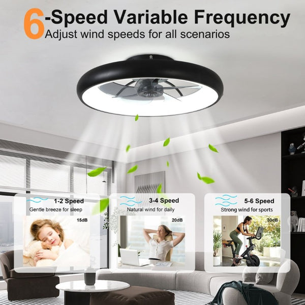 English Elm 21.7 Inch Flush Mount Fandelier Matte Black LED Dimmable Smart Fan for Low Ceilings W3886P506873