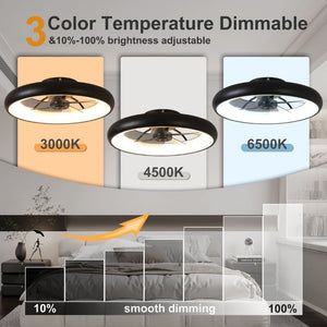 English Elm 21.7 Inch Flush Mount Fandelier Matte Black LED Dimmable Smart Fan for Low Ceilings W3886P506873