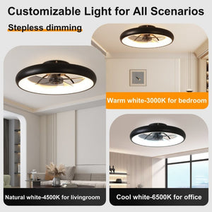 English Elm 21.7 Inch Flush Mount Fandelier Matte Black LED Dimmable Smart Fan for Low Ceilings W3886P506873