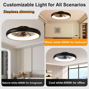 English Elm 21.7 Inch Flush Mount Fandelier Matte Black LED Dimmable Smart Fan for Low Ceilings W3886P506873