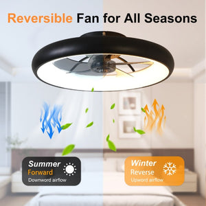 English Elm 21.7 Inch Flush Mount Fandelier Matte Black LED Dimmable Smart Fan for Low Ceilings W3886P506873