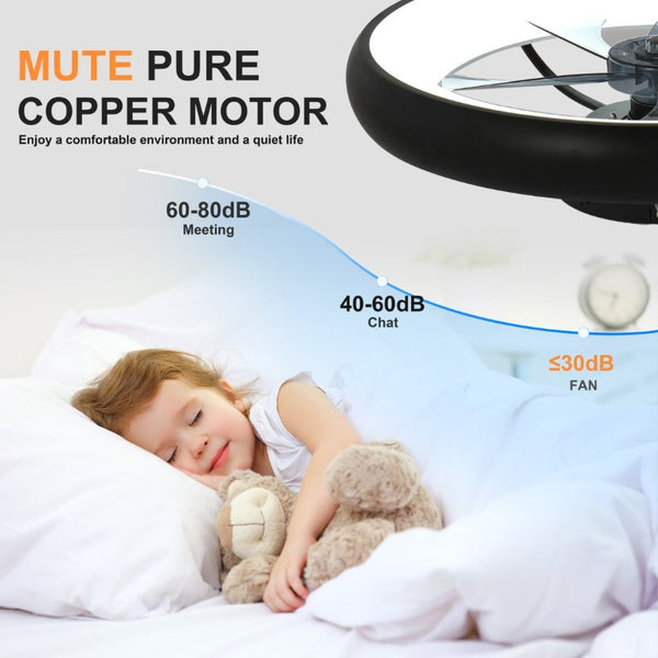 English Elm 21.7 Inch Flush Mount Fandelier Matte Black LED Dimmable Smart Fan for Low Ceilings W3886P506873