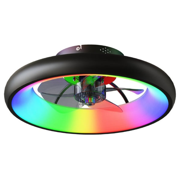 English Elm 19.3 Inch Flush Mount Ceiling Fan RGB LED Light Matte Black Low Profile Bedroom W3886P506877