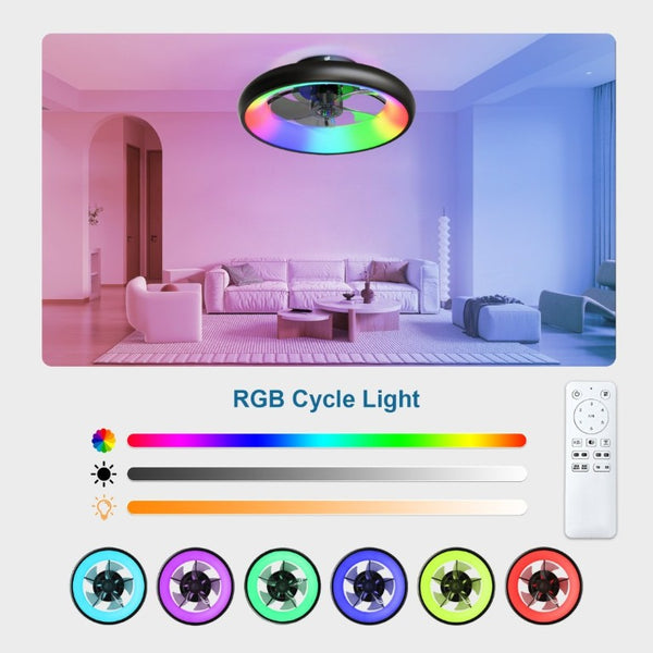 English Elm 19.3 Inch Flush Mount Ceiling Fan RGB LED Light Matte Black Low Profile Bedroom W3886P506877