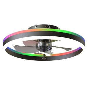 English Elm 23.6 Inch Flush Mount Fandelier RGB Ambient LED Ceiling Fan with Copper DC Motor Black W3886P556793