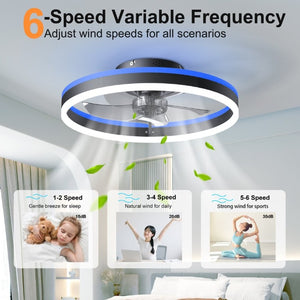 English Elm 23.6 Inch Flush Mount Fandelier RGB Ambient LED Ceiling Fan with Copper DC Motor Black W3886P556793
