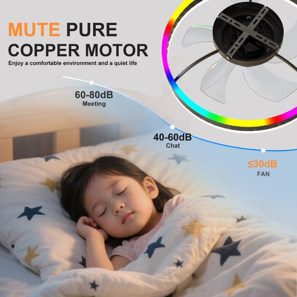 English Elm 23.6 Inch Flush Mount Fandelier RGB Ambient LED Ceiling Fan with Copper DC Motor Black W3886P556793