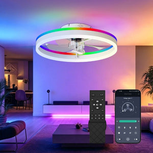 English Elm 23.6 Inch Flush Mount Fandelier RGB Ambient LED Ceiling Fan with Copper DC Motor White W3886P556794