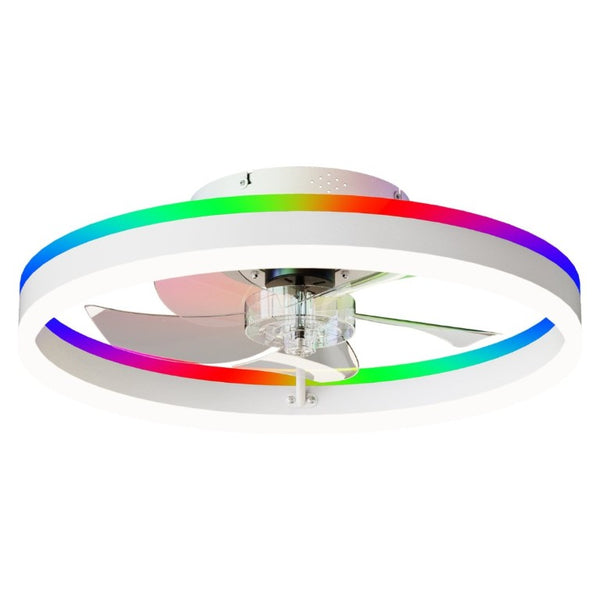 English Elm 23.6 Inch Flush Mount Fandelier RGB Ambient LED Ceiling Fan with Copper DC Motor White W3886P556794