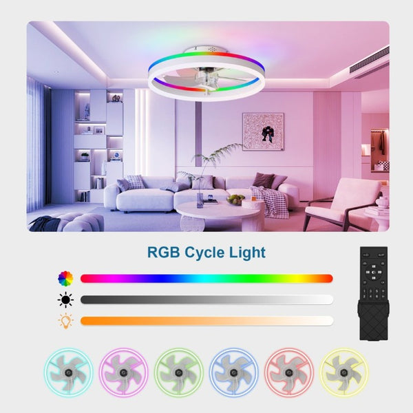 English Elm 23.6 Inch Flush Mount Fandelier RGB Ambient LED Ceiling Fan with Copper DC Motor White W3886P556794