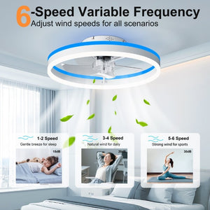 English Elm 23.6 Inch Flush Mount Fandelier RGB Ambient LED Ceiling Fan with Copper DC Motor White W3886P556794