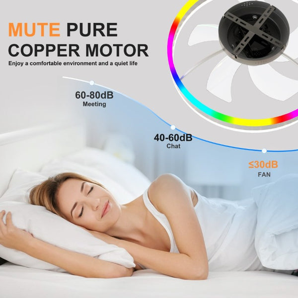 English Elm 23.6 Inch Flush Mount Fandelier RGB Ambient LED Ceiling Fan with Copper DC Motor White W3886P556794