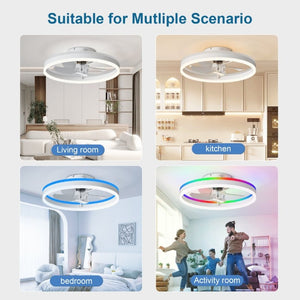 English Elm 23.6 Inch Flush Mount Fandelier RGB Ambient LED Ceiling Fan with Copper DC Motor White W3886P556794