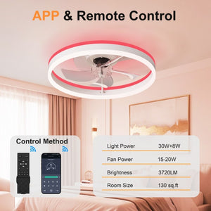 English Elm 23.6 Inch Flush Mount Fandelier RGB Ambient LED Ceiling Fan with Copper DC Motor White W3886P556794