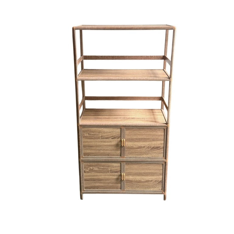 English Elm Tall Freestanding Wood Grain Aluminum Cabinet with Open Shelving for Kitchen or Garage W3895P551342