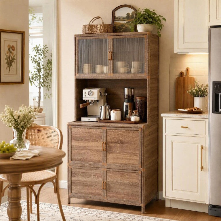 English Elm Tall Freestanding Storage Cabinet with Ribbed Acrylic Doors for Indoor and Outdoor Use W3895P551346