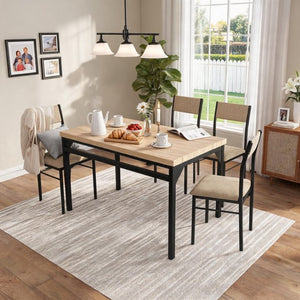 English Elm 5-Piece Modern Dining Set Seats Four with Linen Upholstered Chairs and Black Metal Frames W3895P551450