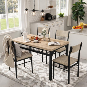 English Elm 5-Piece Modern Dining Set Seats Four with Linen Upholstered Chairs and Black Metal Frames W3895P551450
