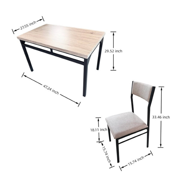 English Elm 5-Piece Modern Dining Set Seats Four with Linen Upholstered Chairs and Black Metal Frames W3895P551450