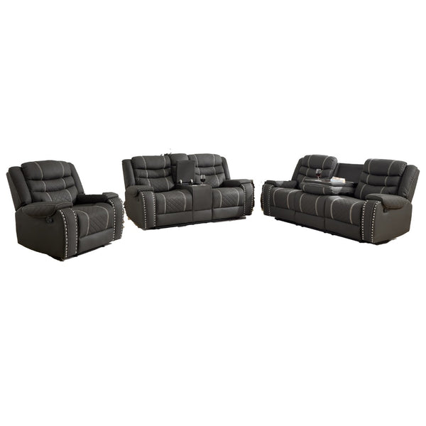 English Elm Auto Microfiber Manual Recliner with Brass Nail Head Trim for Living Room Theater W3900S00021