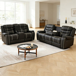 English Elm Auto Microfiber Manual Recliner with Brass Nail-head Trim for Living Room Comfort W3900S00023