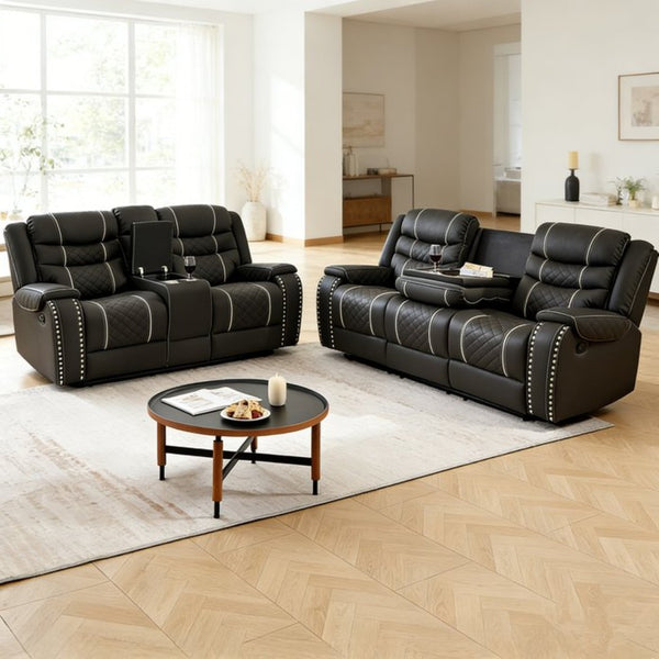 English Elm Auto Microfiber Manual Recliner with Brass Nail-head Trim for Living Room Comfort W3900S00023
