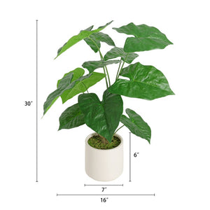 English Elm 30 Inch Faux Alocasia Tropical Leaf Plant Set of Two with Modern White Ceramic Pots W3912P443997