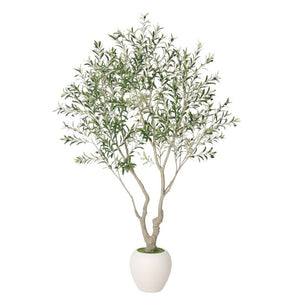 English Elm 8Ft Artificial Olive Tree Sculptural Mediterranean Faux Plant with White Moss Planter W3912P516706