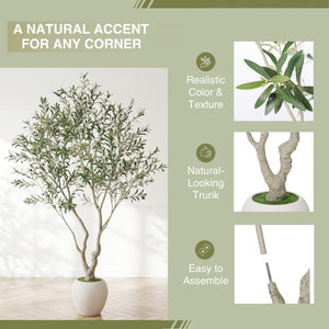 English Elm 8Ft Artificial Olive Tree Sculptural Mediterranean Faux Plant with White Moss Planter W3912P516706