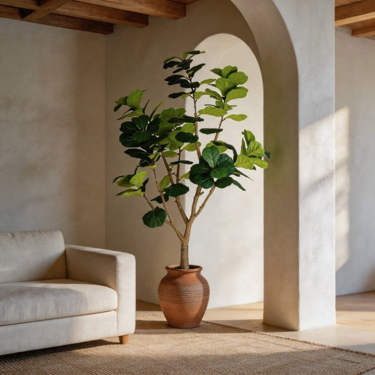 English Elm 7Ft Faux Fiddle Leaf Fig Tree Lifelike Oversized Leaves with Minimalist Black Pot 35 L x 35 W x 84 H Plastic W3912P516709